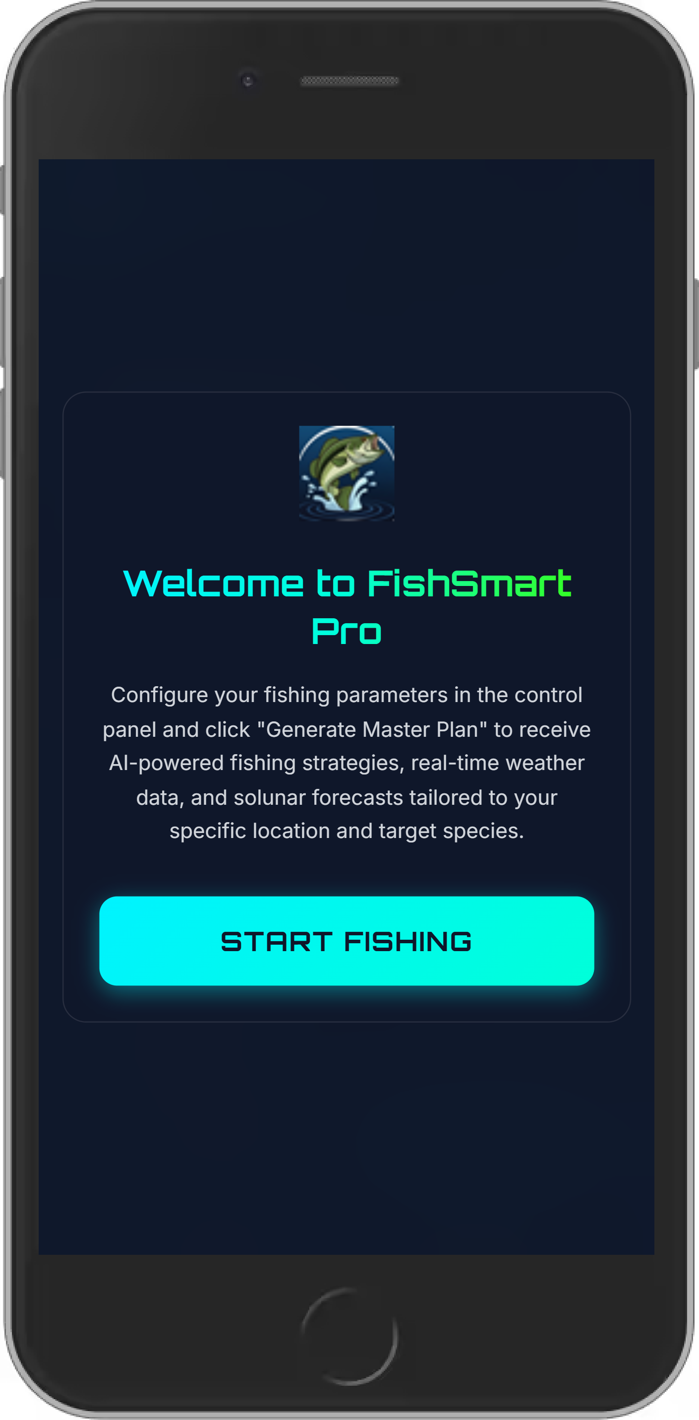 FishSmart Pro forecast setup screen showing target species and fishing conditions